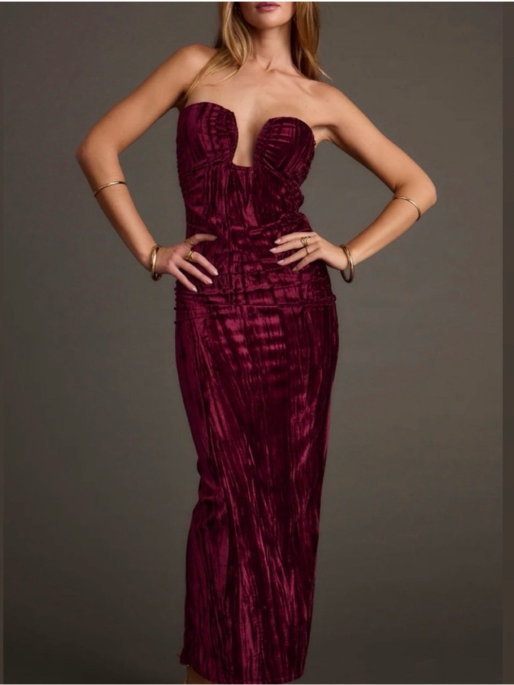 12th Tribe Strapless Velvet Bustier Dress in Wine